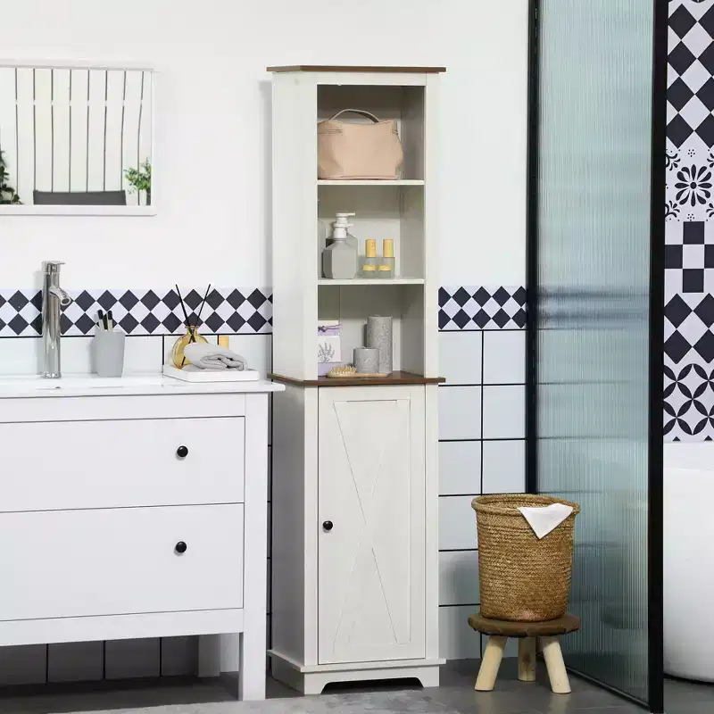 Farmhouse 63'' Tall Bathroom Storage Cabinet with 1 Door and Adjustable Shelves