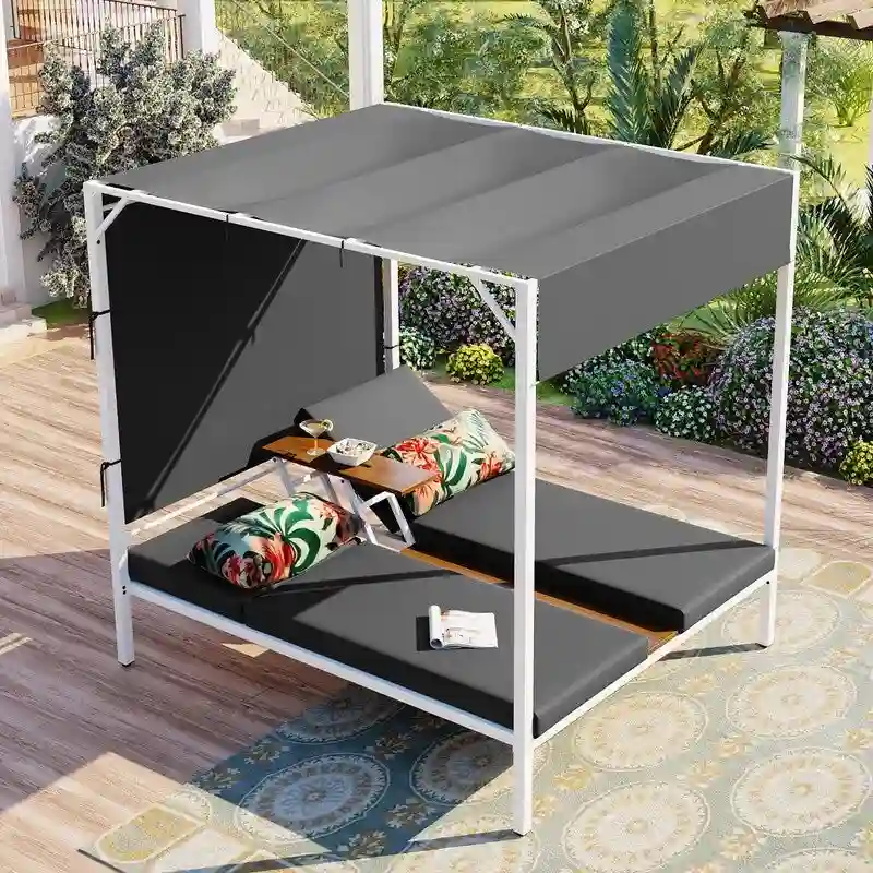 Adjustable Outdoor Patio Two Person Sunbed Daybed with Cushions
