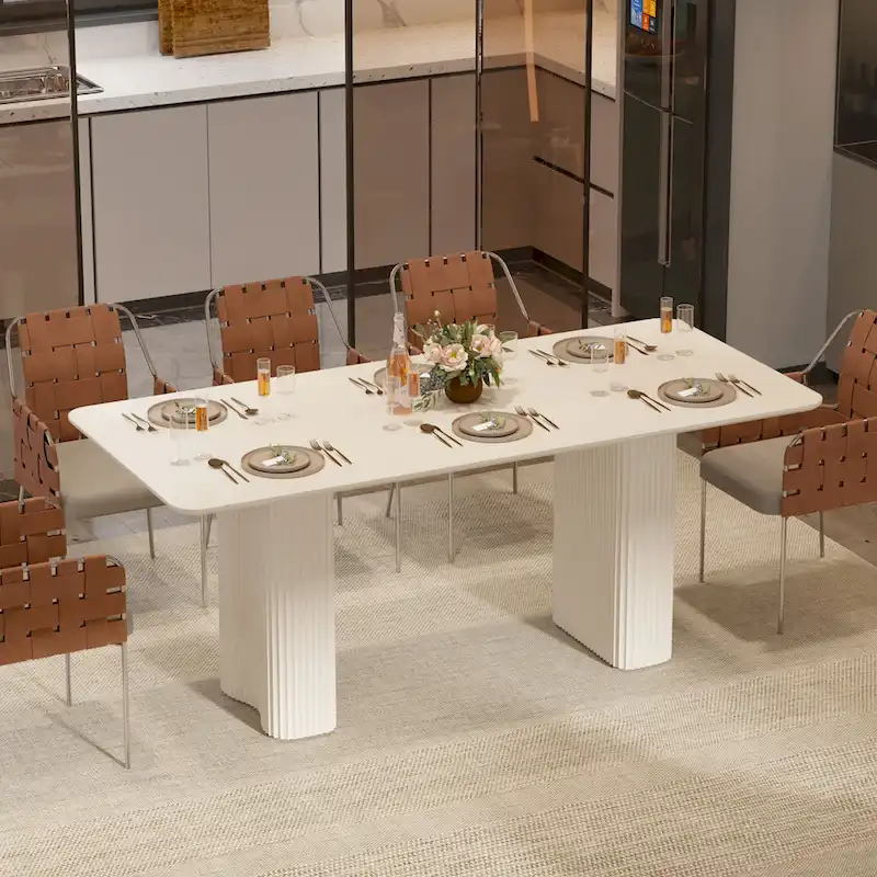 Moasis Modern Dining Table for Kitchen Dining Room for 6-8 People Creamy White