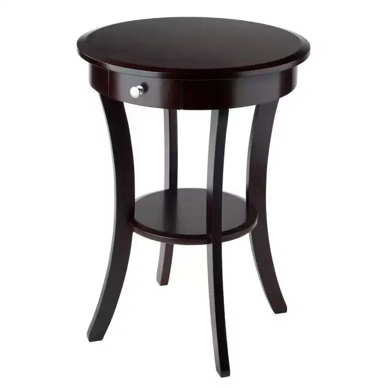 Sasha Round Accent Table - Cappuccino - Winsome: Flared Legs, Wood Composite, Storage Shelf