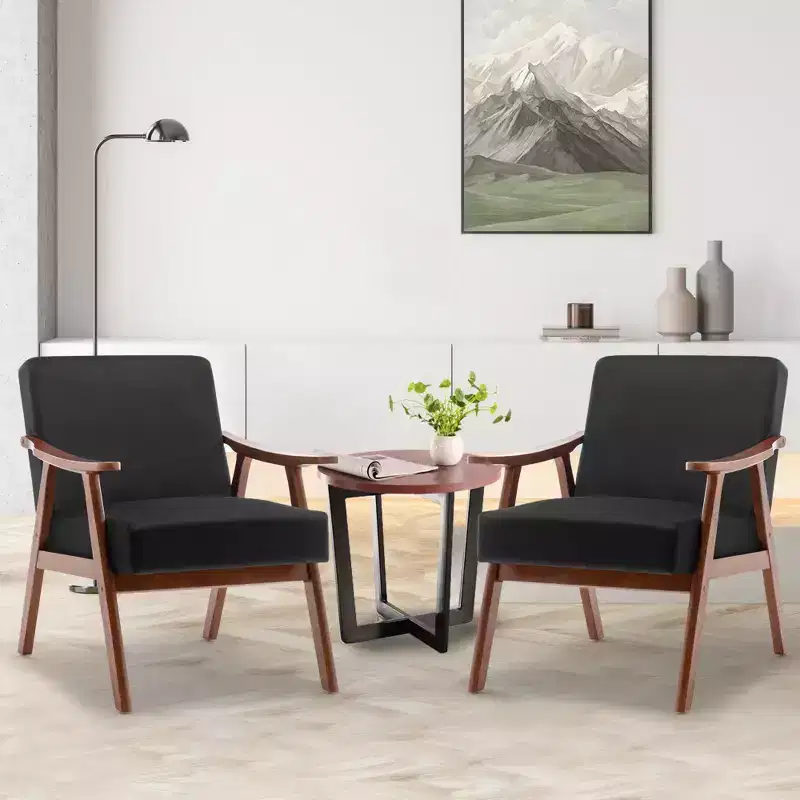 Mid-Century Modern Velvet Accent Chair with Solid Wood Frame, Wingback Lounge Chair for Living Room