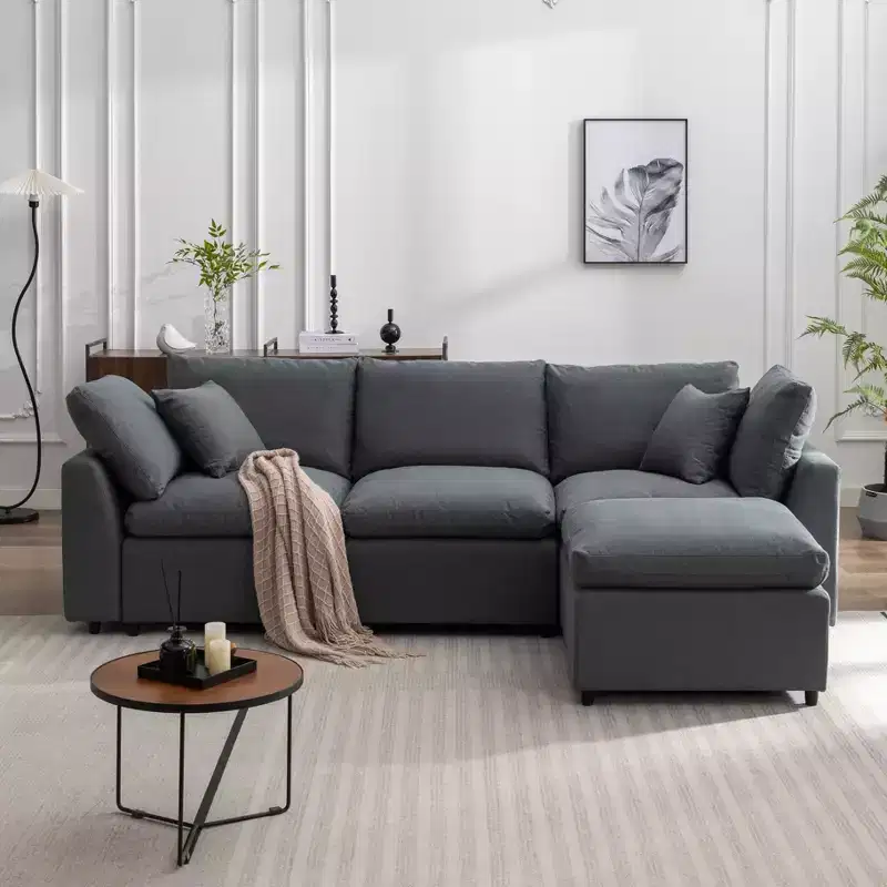 CLIHOME Down Filled Upholstery Convertible Sectional Sofa, L Shaped Couch with Reversible Chaise