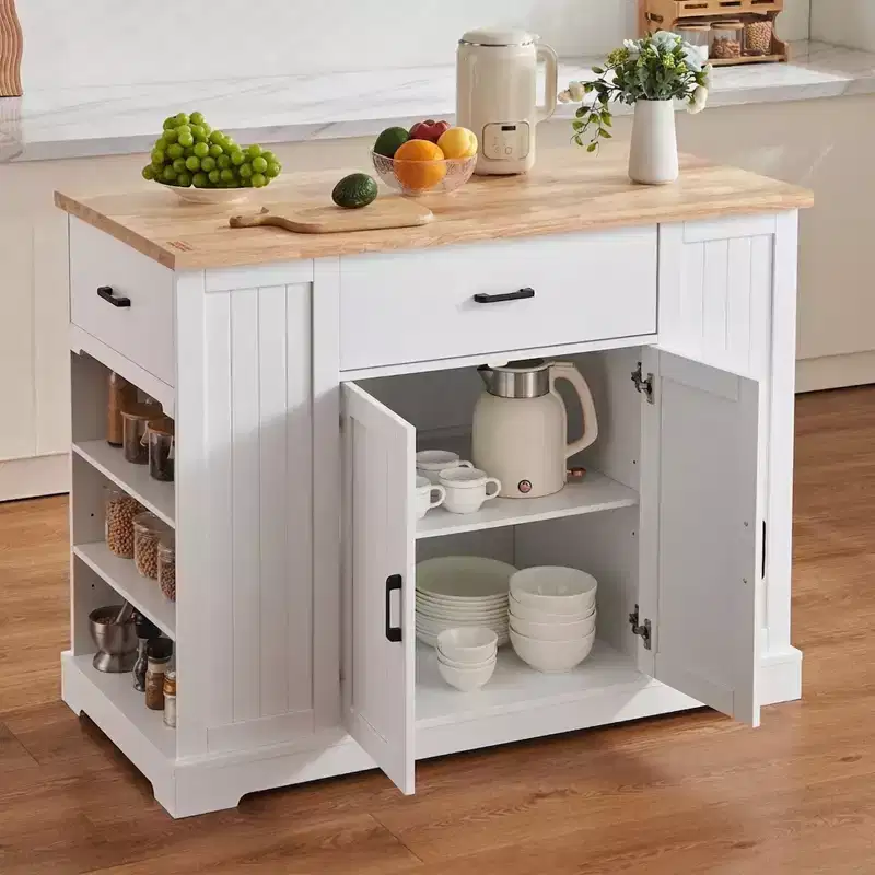 Kitchen Island Cart Storage Cabinet Serving Cart with Drawer Shelves Heavy Duty Portable