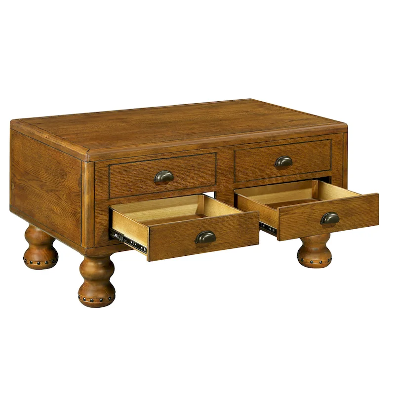 Solid Wood Rectangle Coffee Table with 4 Drawers
