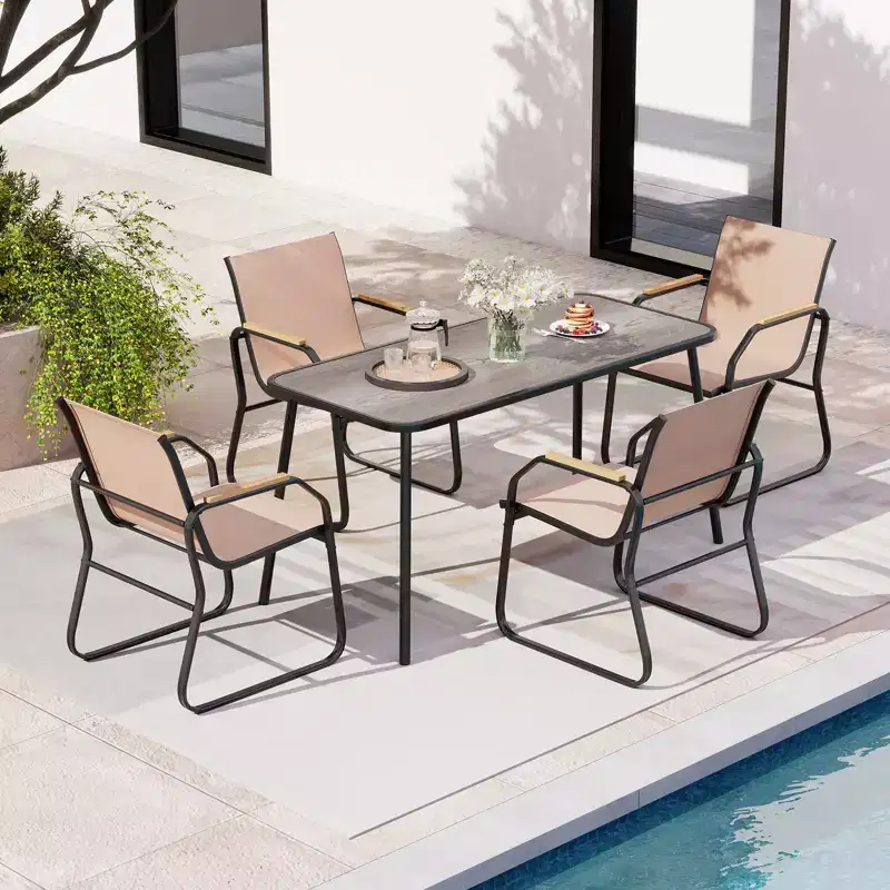 Costway 5 PCS Patio Dining Set w/ Wood-like Armrests & Metal Frame for Garden Yard