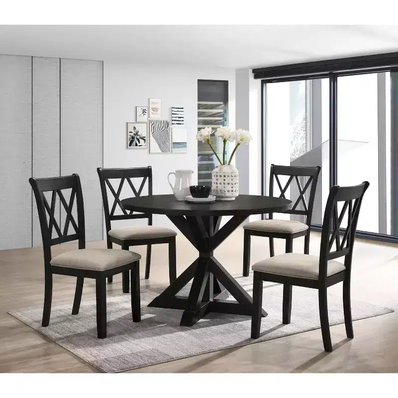 Roundhill Furniture Windvale Cross-Buck Wood 5-Piece Dining Set
