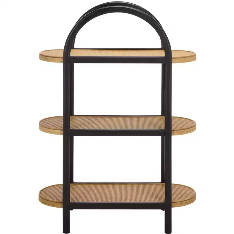 Wilson Wood & PE Rattan Storage Shelf - Black/Brown - SEI