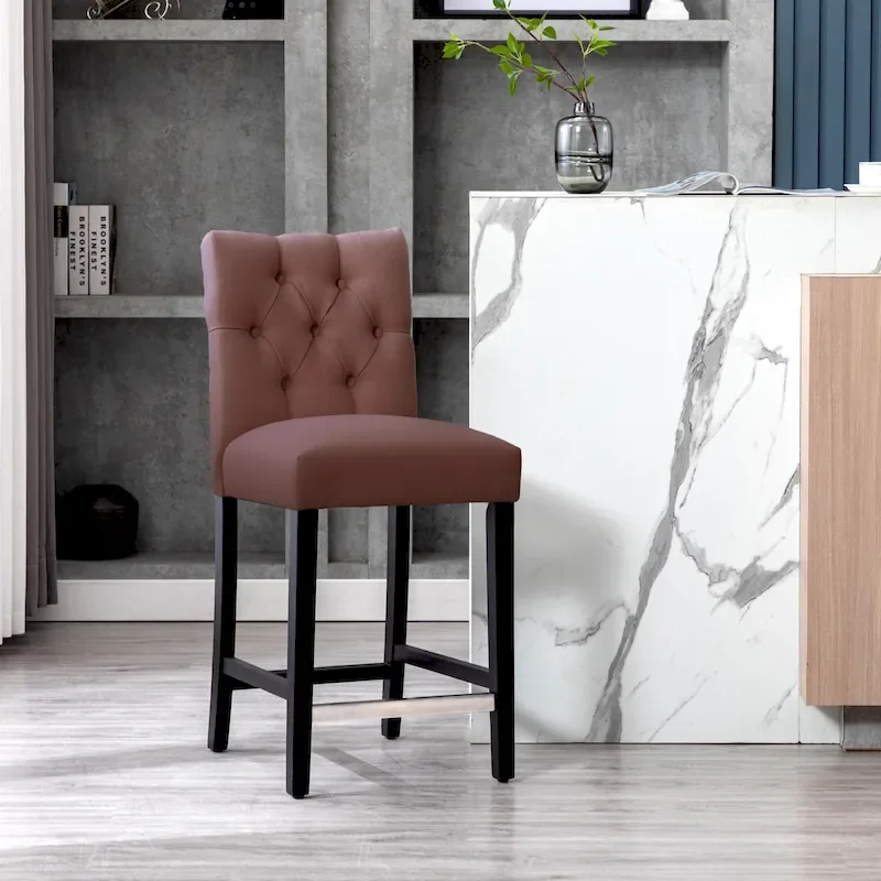 24-Inch Button Tufted Counter Stool with Black Finished Legs