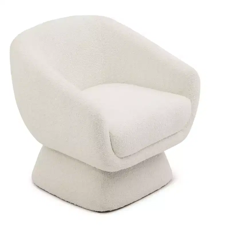 White Boucle Upholstered Accent Chair,Leisure Armchair with Enlarged Seat,Square Base,Solid Wood Frame,Reading Chair for Living Room,Bedroom