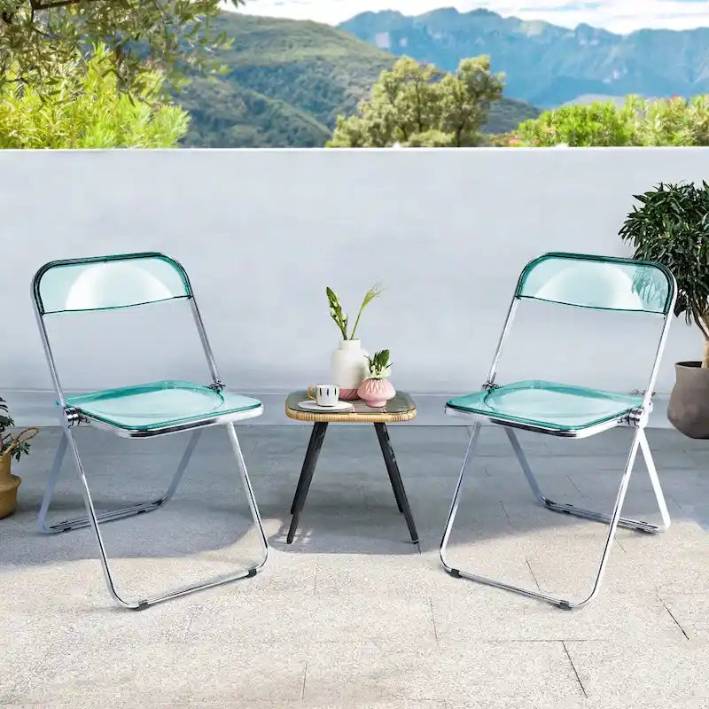 Transparent Acrylic Stackable Folding Dining Chair w/ Metal Frame, Single - 29.1(H) x 18.1(W) x 18.5(D)