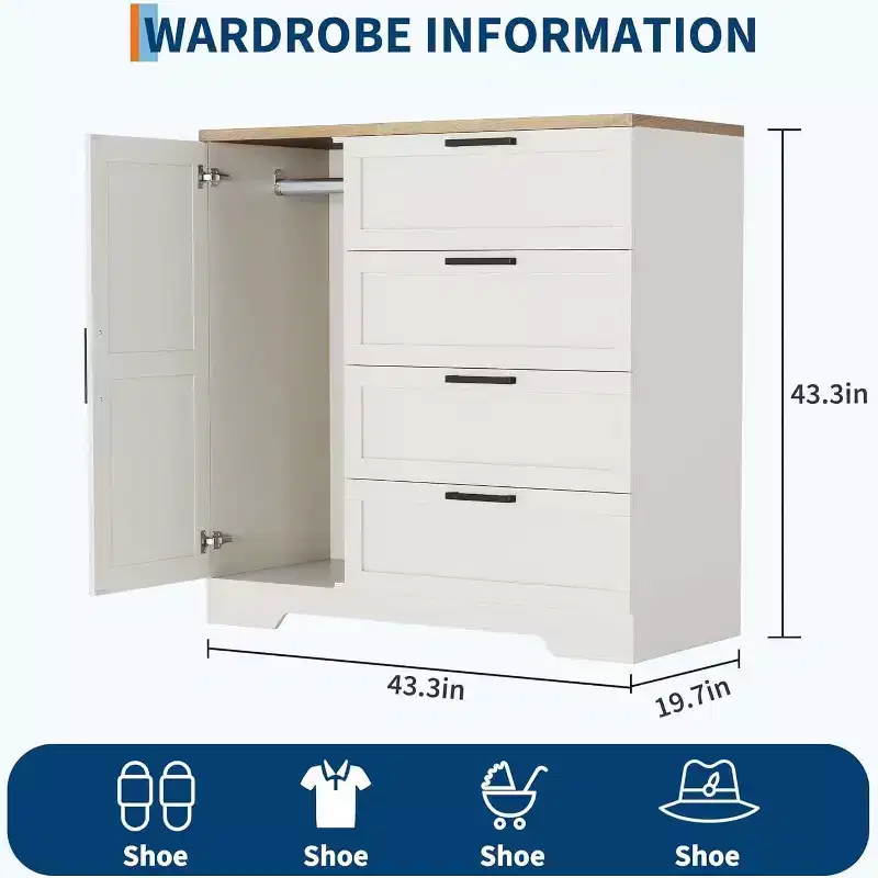 Wood Armoire Wardrobe Closet, 43.3