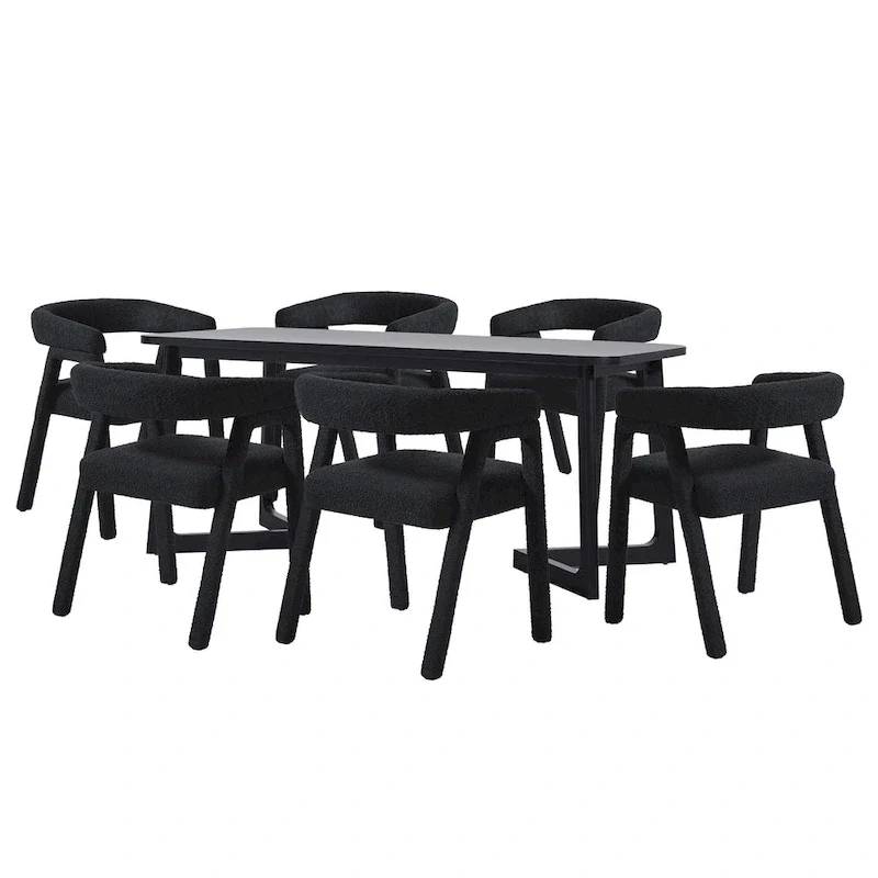 Solid Wood Dining Table w/ Full Fabric Chairs