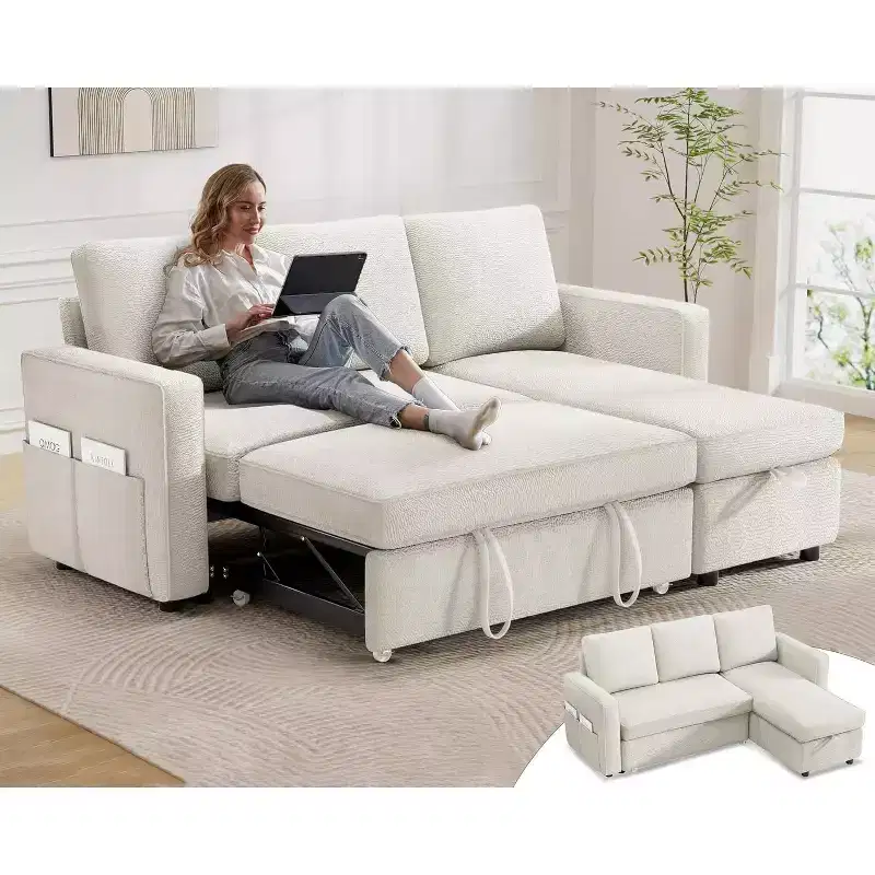 multi-functional sofa bed, pull-out sofa, no tool assembly required, two fabric options available