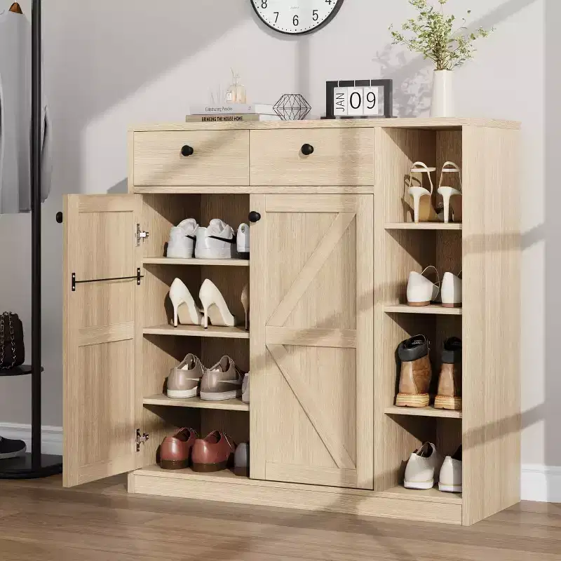 Shoe Storage Cabinet with Doors and Drawers, 42'' Tall Shoe Cabinet with 3 Adjustable Shelves, 4-Tier Shoes Rack Organizer Cabinet