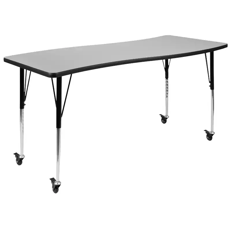Emma and Oliver Mobile 26W x 60L Rectangular Wave Collaborative Grey Adjustable Activity Table