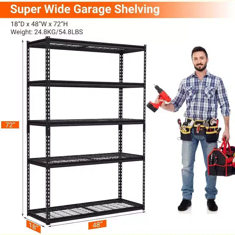 Acekool Heavy Duty Adjustable Garage Shelving Unit, 48 L x 18 W x 72 H, Metal Storage Rack with 2500 lbs Load Capacity, Easy Assembly