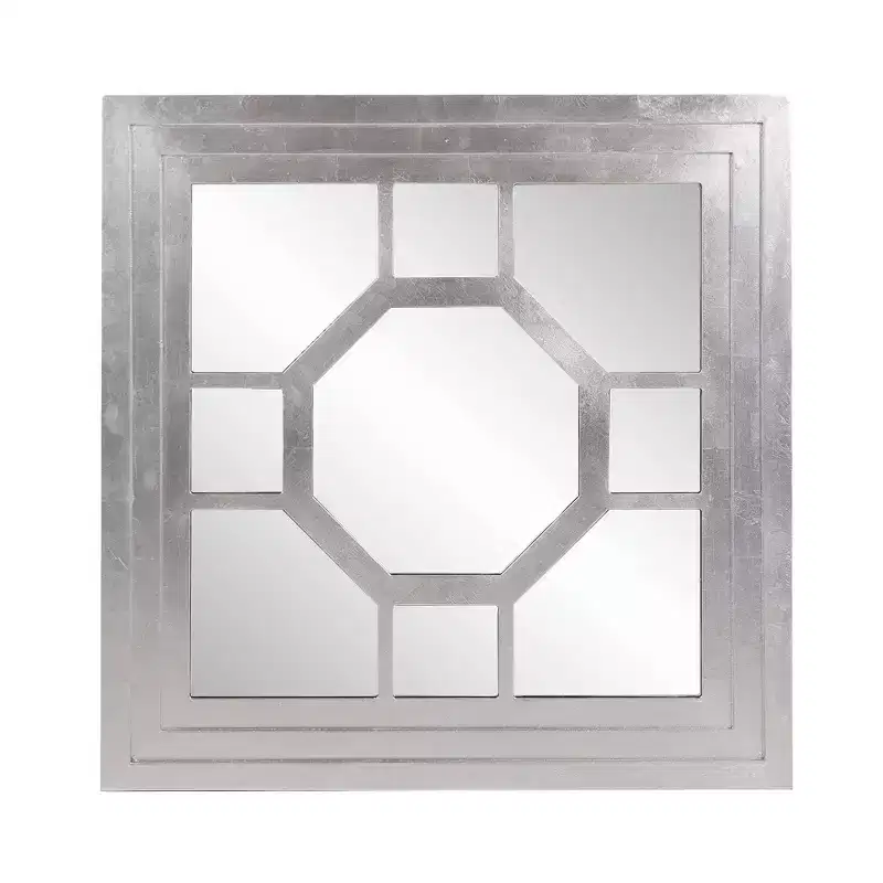 24"x24" Square Wood Framed Octagonal Windowpane Accent Mirror: Silver Leaf Finish, Wall Mount, Modern Decor