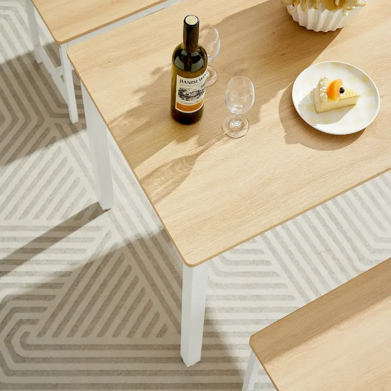 Industrial Rectangle Dining Table Set with 2 Benches Breakfast Nook Dining Table Set Kitchen Dining Table Set Metal Legs