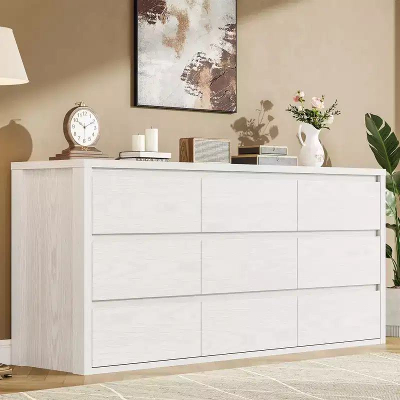 COZONY 9 Drawer Dresser, Wide Wooden Storage Chest with Modern Minimalist Design for Bedroom, Living Room, Hallway