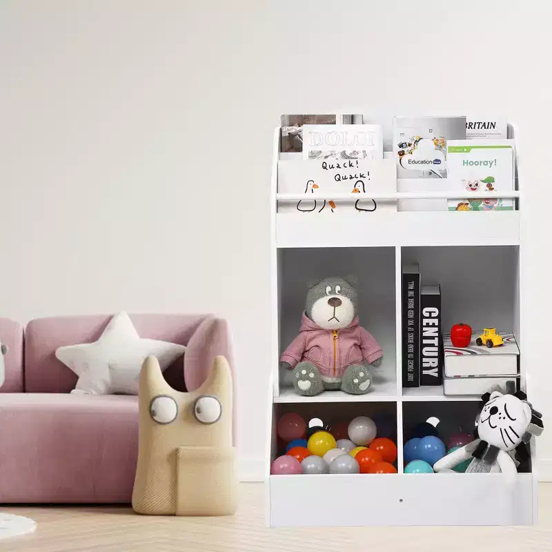 Kids Bookshelf and Toy Storage, Wood Book Shelf Organizer for Toddler, Playroom Storage, Children's Storage Cabinet, White Bookshelf Organizer