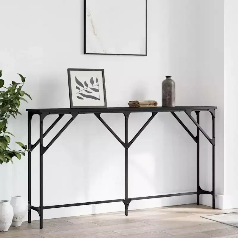 Clihome Entryway Console Table with Adjustable Feet, Industrial Design for Modern Living Room & Hallway-Black