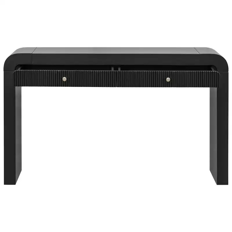 Rustic Console Table with Fluted Drawer Front, Curved Corners and Thick Legs for Hallway and Living Room, Black