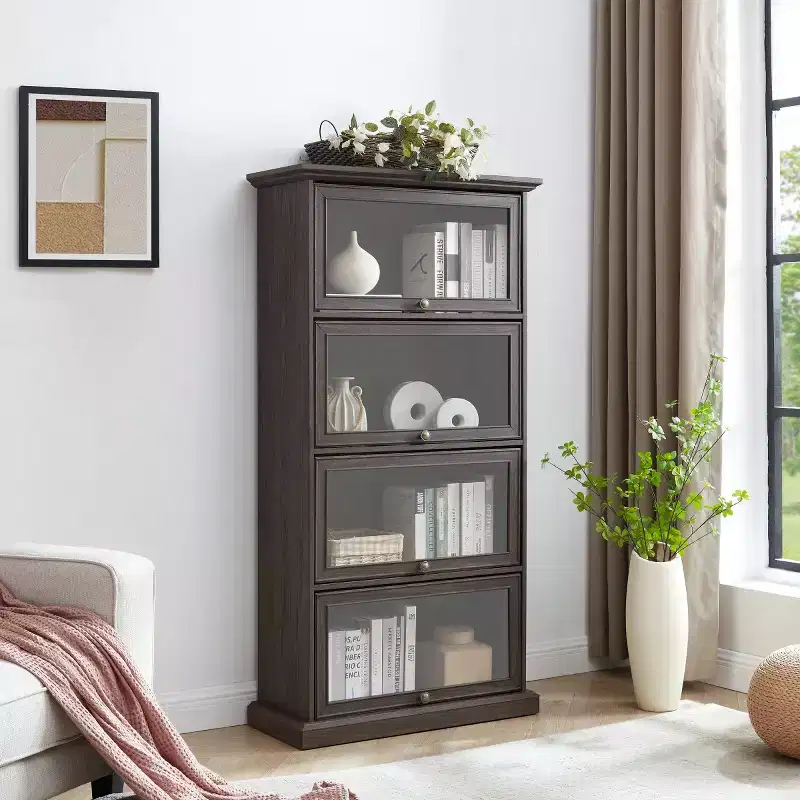 4-Tier Barrister Bookcase with Flip-Up Glass Doors, 63