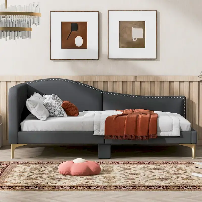 Upholstered Daybed with Guardrail and Headboard
