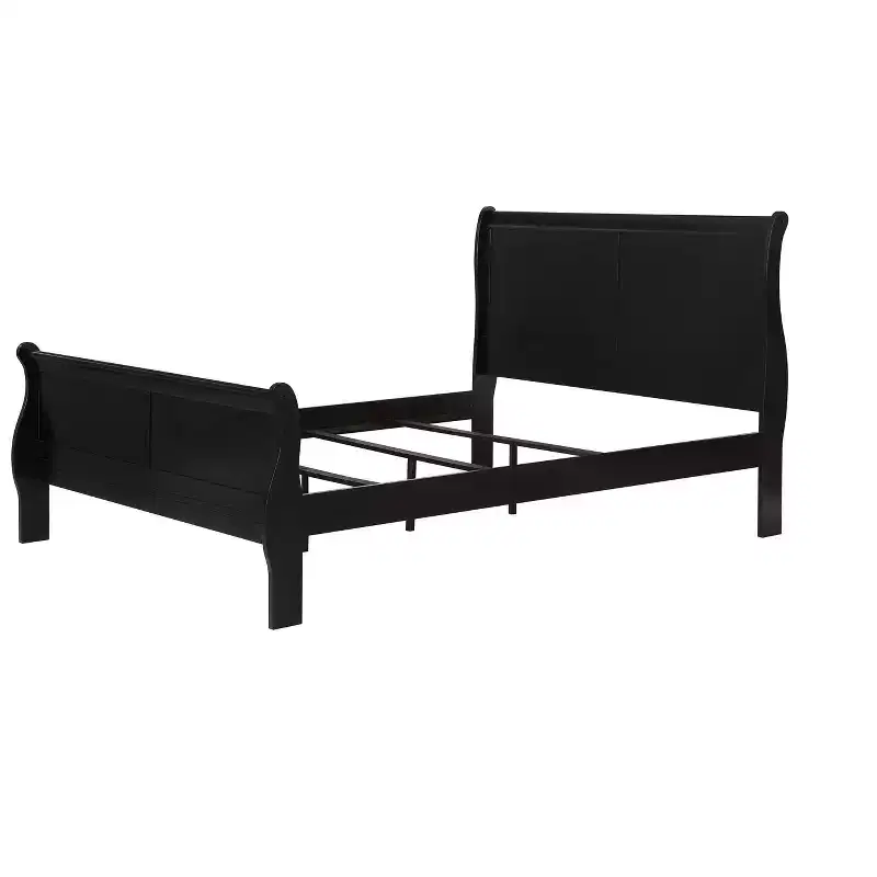 Okak 80 King Sleigh Bed Solid Wood Youth Bed Frame with Headboard/Footboard, Low Profile Safe Design for Kids Room, Black