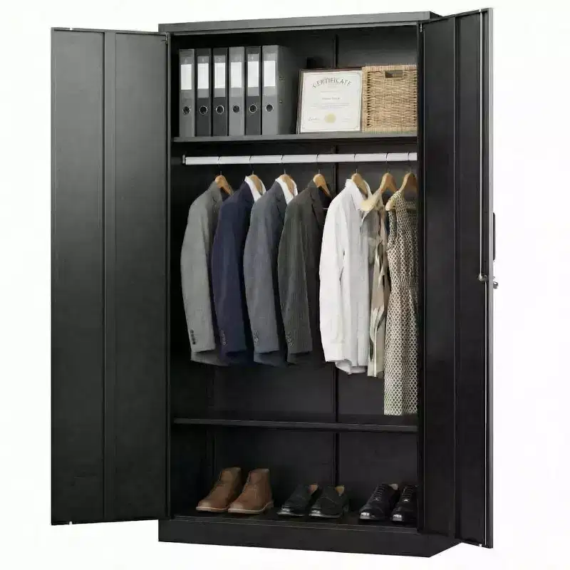 72in Heavy Duty Steel Wardrobe Cabinet with Lock, Metal Garage Storage Cabinets, Metal Cabinet Storage for Home, Bedroom, Office, Closet