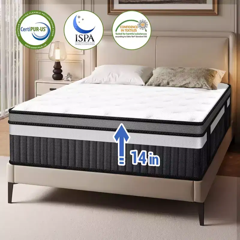 Queen Mattress on Sale, Hybrid Mattress Queen Size with Comfy Support, Bed Mattresses with Individual Pocket Springs for Motion Isolation