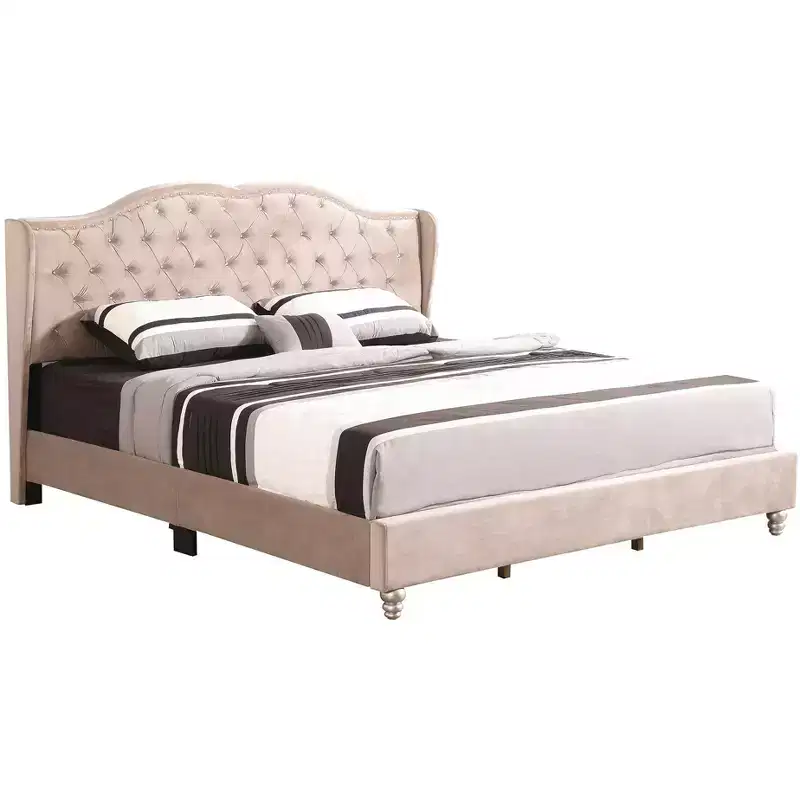 Passion Furniture Joy Jeweled Tufted King Panel Bed