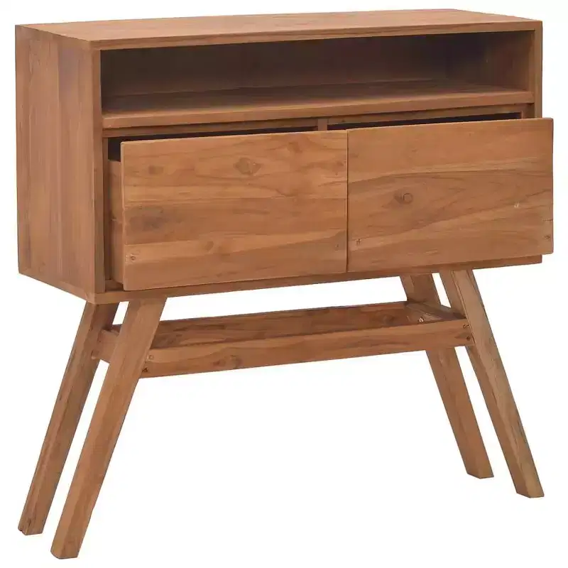 Brown Teak 2-Drawer Console Table, Seats 1