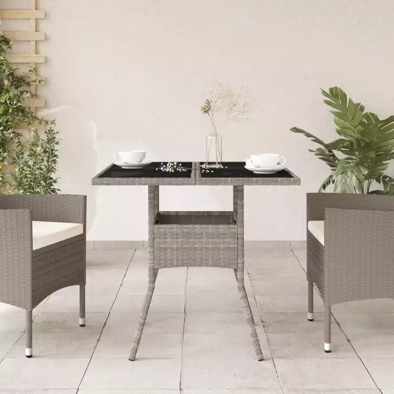 vidaXL Garden Table Light Grey PE Rattan Medium UV-resistant materials
