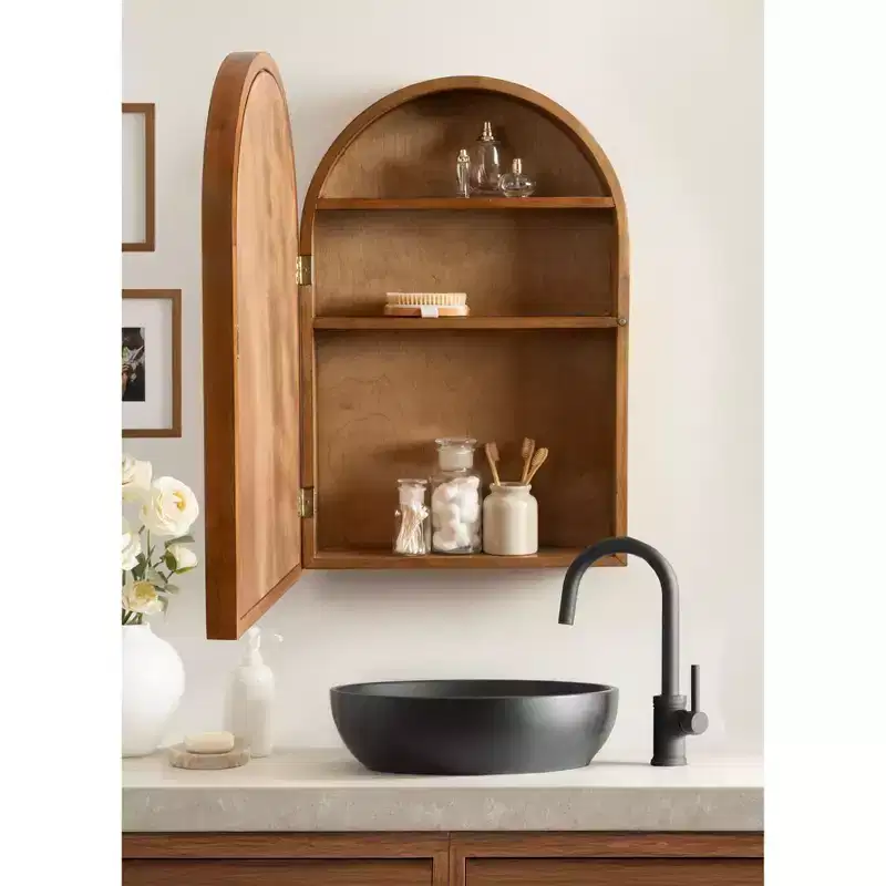 Arch Mirror Vanity Cabinet, Wall-Mounted Medicine Cabinet with Storage