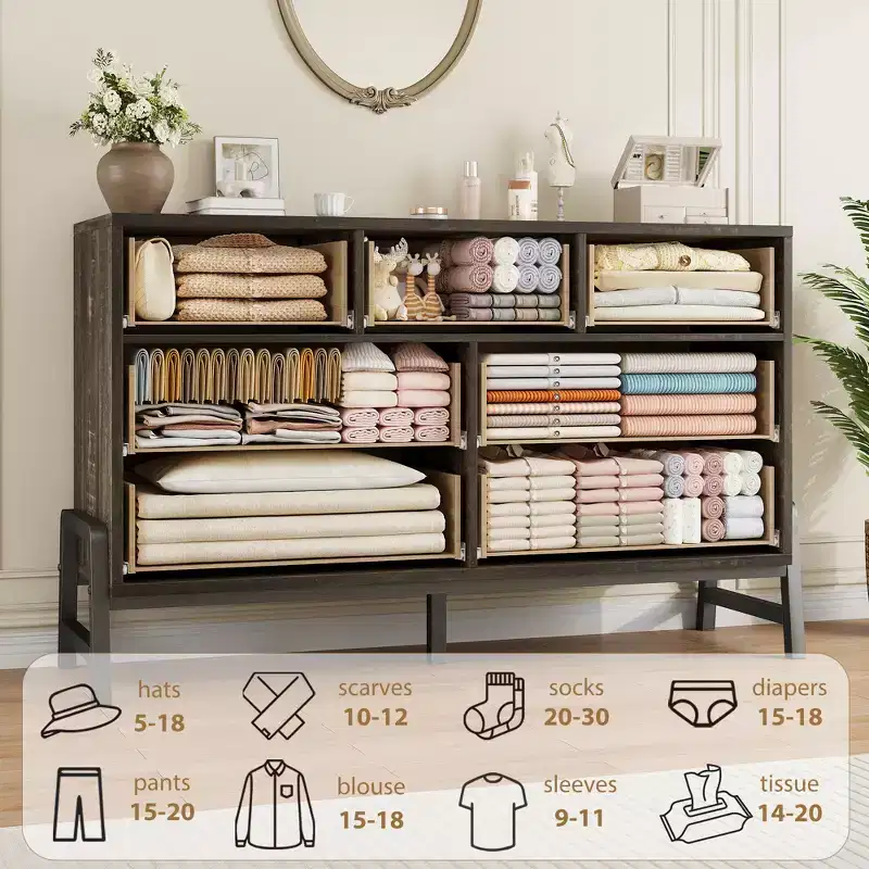7 Dresser for Bedroom, Freestanding 52 Wide Drawer Dresser with Storage,Rustic Natural Oak Storage Chest  Elevate Living Room, Bedroom