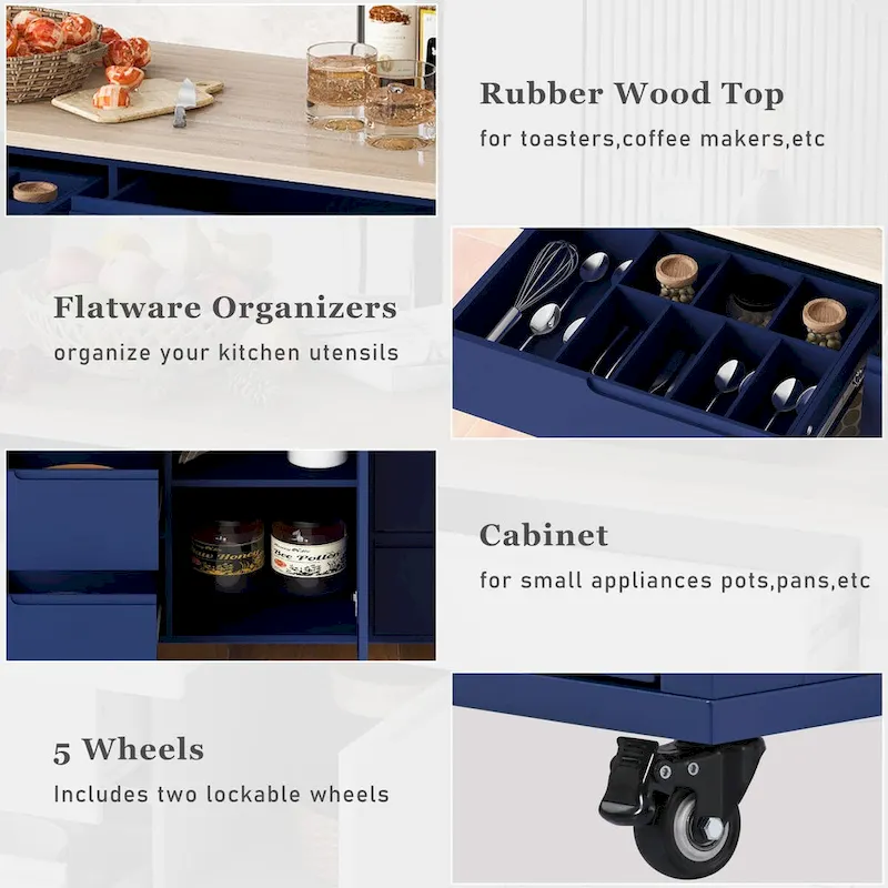 8 Drawer Rubber Wood Kitchen Island