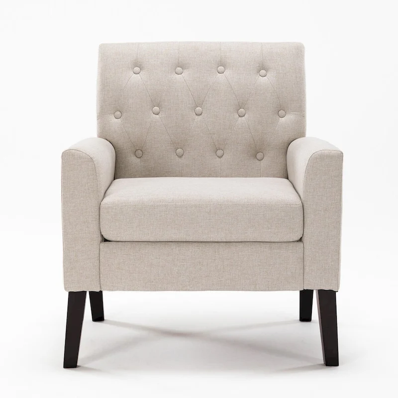LUE BONA Linen Accent Chair Comfy Living Room Chair with Arms Upholstered Button Tufted Armchair Modern Arm Chairs Set Of 2