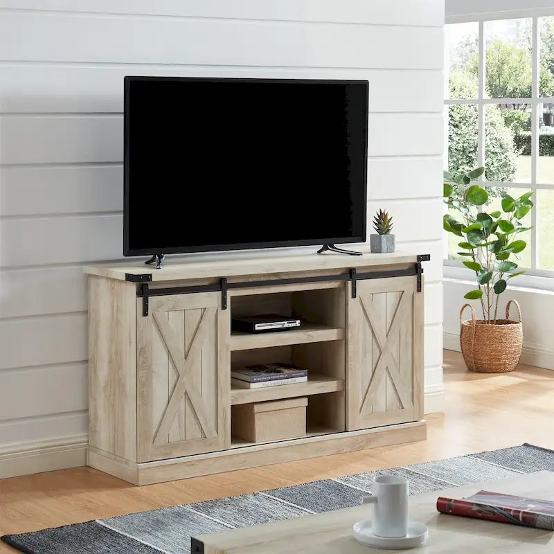 Farmhouse Sliding Barn Door TV Stand for TVs up to 60 Inch - 54W