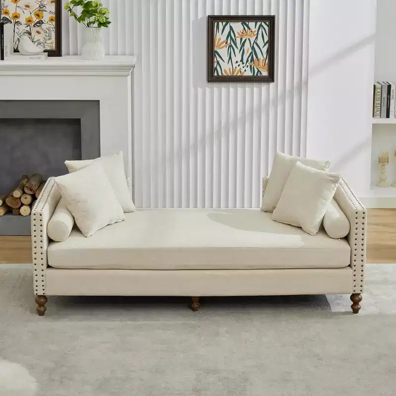 GDFStudio Ashtabula Chenille Upholstered Chaise Lounge with Nailhead Trim