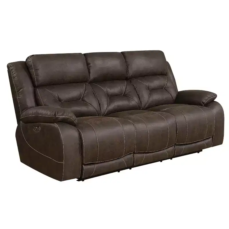 Aria Power Recliner Sofa with Power Head Rest Saddle Brown - Steve Silver Co.: Faux Leather, USB Port, 3-Seater Couch