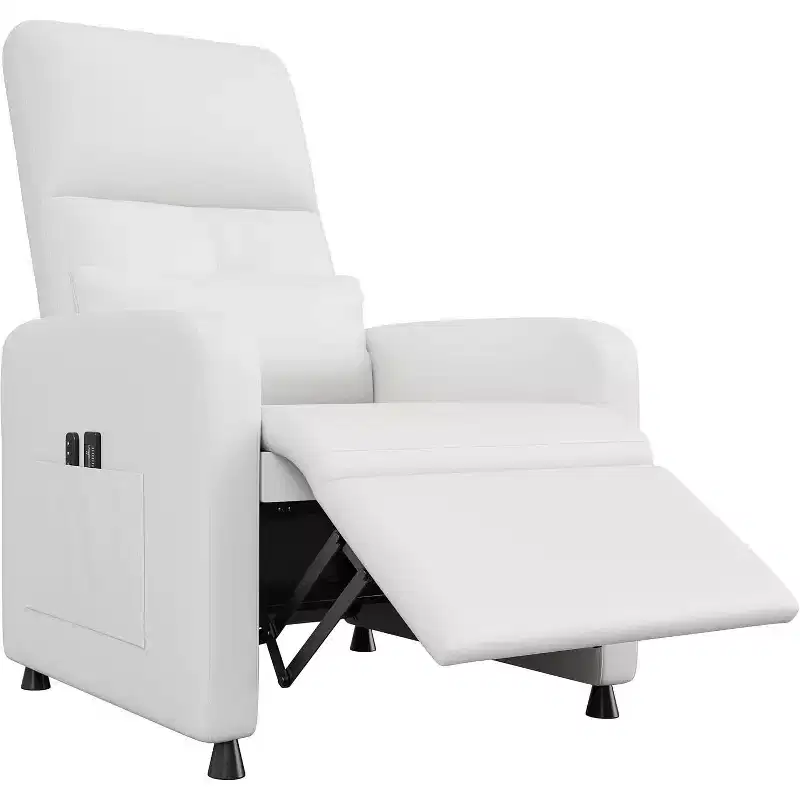 Recliner Chair, Adjustable Recliner Ergonomic Overstuffed PU Leather Single Sofa, Tall Back, Padded Seat, 2 Side Pockets for Living Room