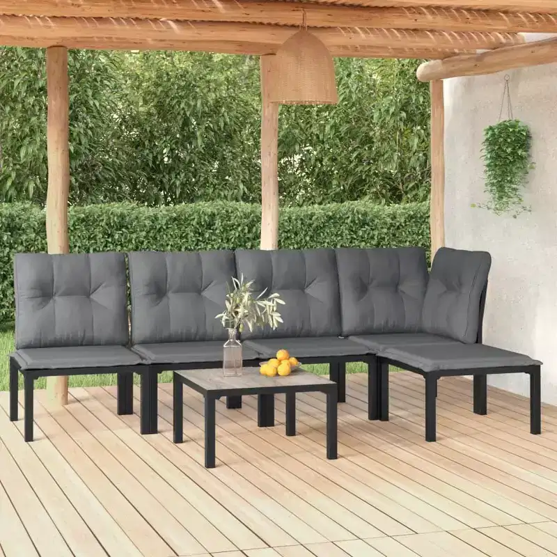 vidaXL Patio Lounge Set Sofa for Garden or Lawn, Black and Gray Poly Rattan, Modular Outdoor Furniture