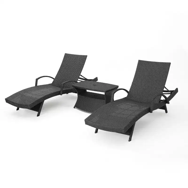 Christopher Knight Home Salem Outdoor 3 Piece Adjustable Wicker Chaise Lounge Set with Side Table