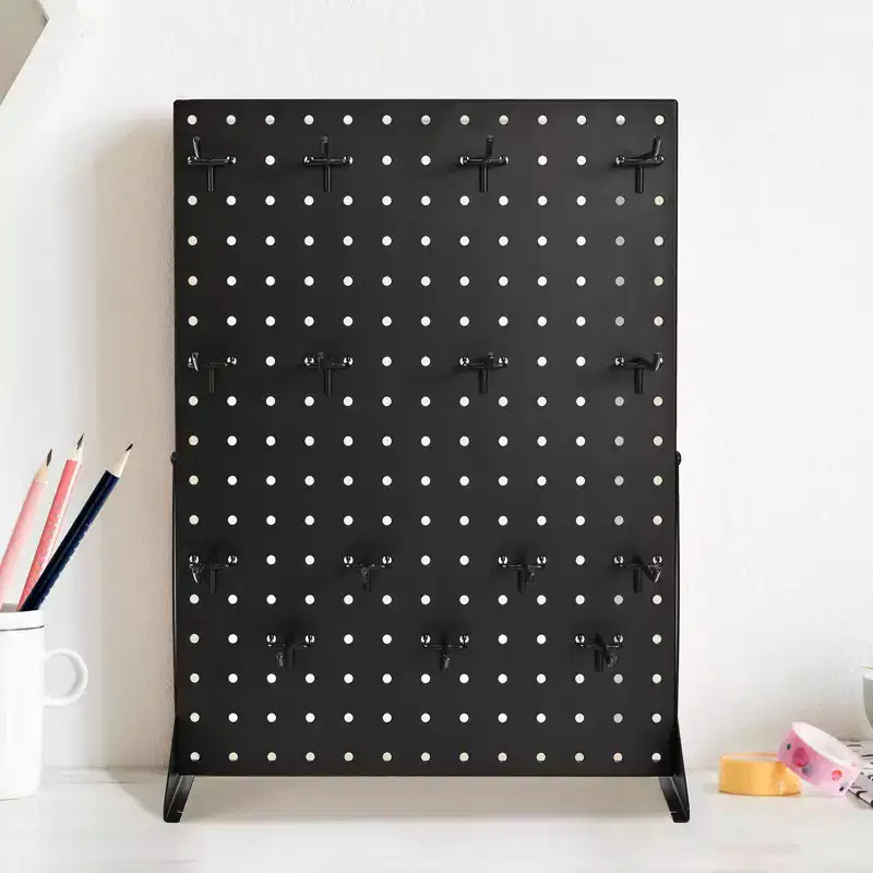 17x13 Inch Tabletop Pegboard Display Stand with 15 Hooks, Cold-Rolled Steel, Black