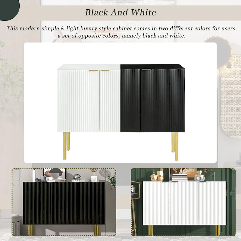 Sideboard Cabinet with Gold Metal Legs, Handles and Adjustable Shelves - 47L x 16.5W x 35.5H