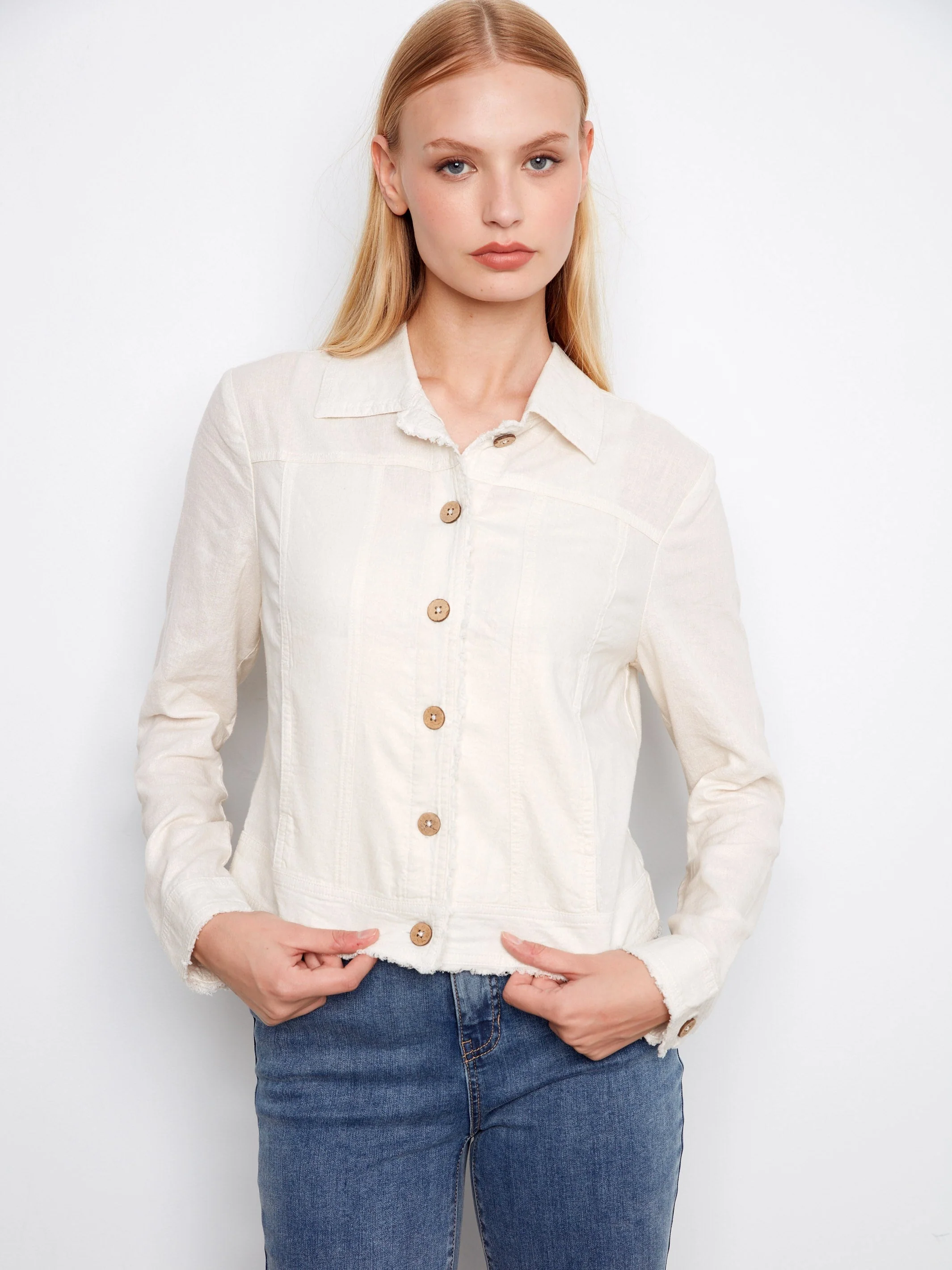 Foiled Linen Blend Jacket - Beige