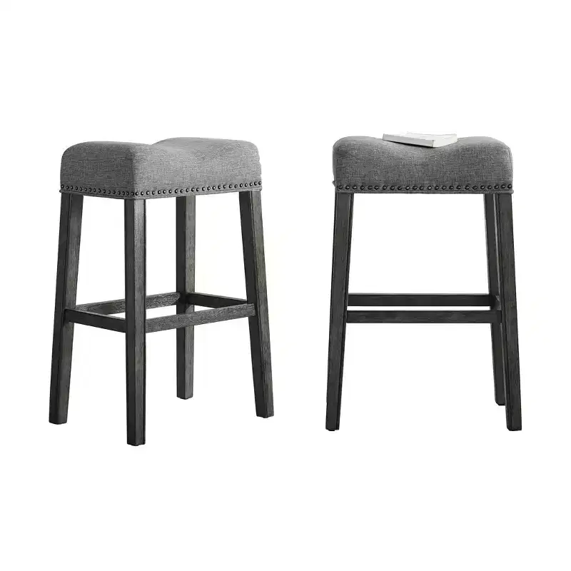 Roundhill Furniture CoCo Upholstered Backless Saddle Seat Bar Stools 29 height, Gray, Set of 2