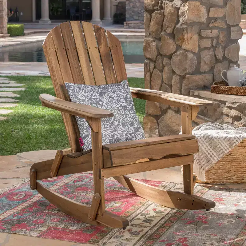 Okak Outdoor Adirondack Chair with Slat Seat and Backrest, Outdoor Rocking Chairs with Wide Armrests, Porch Chairs for Garden, Balcony, Natural