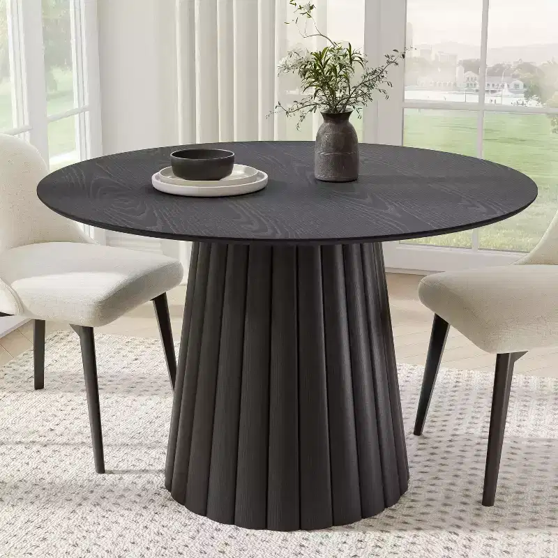 Dovelina Black Round Dining Table Artificial Wood Dining Room Table Personalized Dining Table with Designer Table Base
